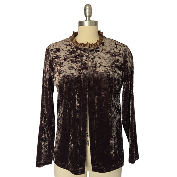 Clio Tops - Vintage 90s Crushed Velvet Top Size S M Brown Ribbon Goth Grunge Whimsygoth